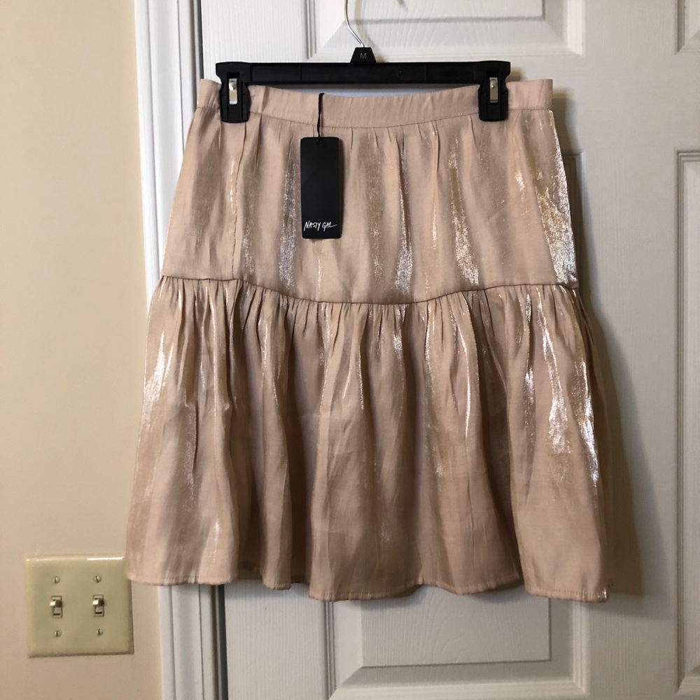 NEW Nasty Gal Nude Shimmery Mini Silk Skirt
